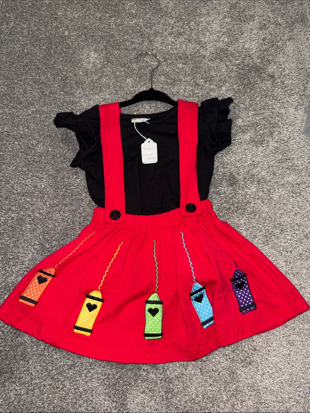 Girls Small Bright Red Crayon Suspender Dress